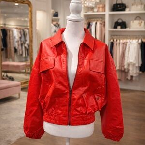 White Birch Black Label Red Faux Leather Jacket Medium Cropped Bomber NWOT